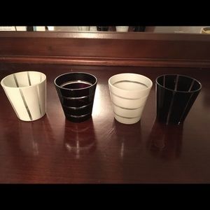 Four glass black & white tealight candle holders